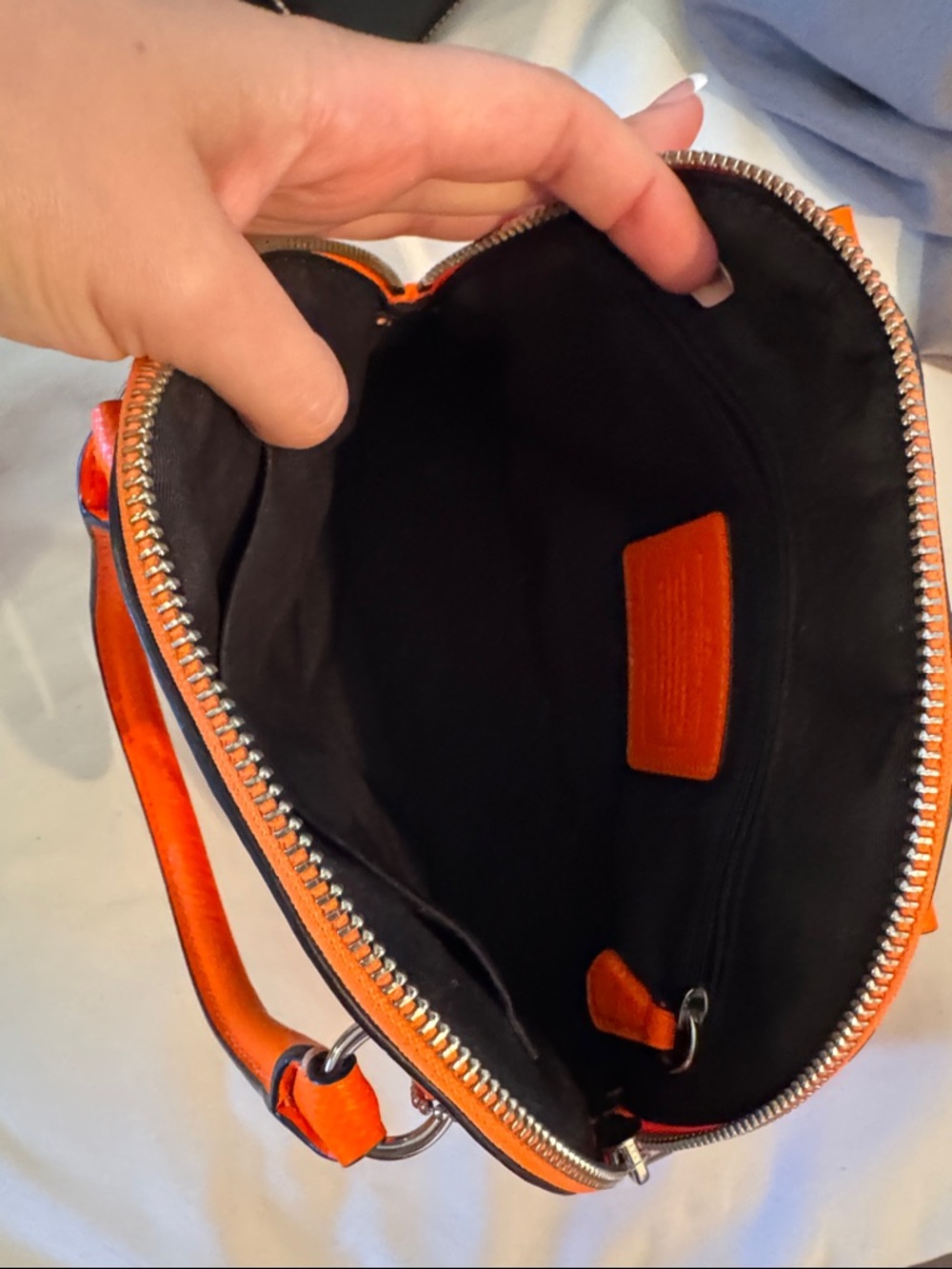 Coach Black Signature Dome Satchel with Bright Orange Trim - Picture 6 of 8